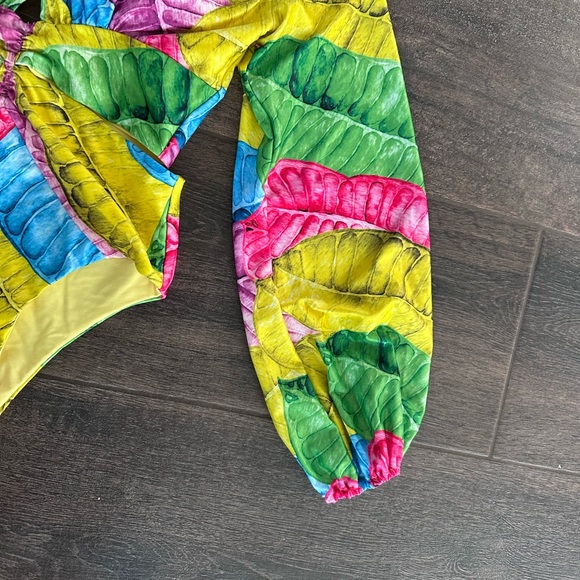 Bright Tropical Leaves Sea Cycle Swim Long Sleeve Cut Out Swimsuit Sz S 4/6 - Picture 5 of 8